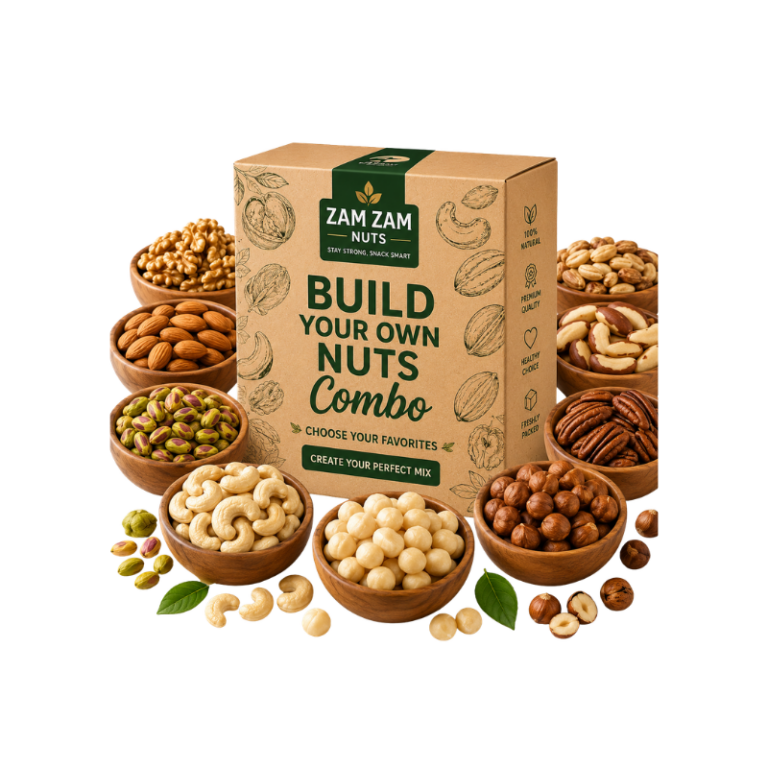 Build Your Own Super Nuts Combo with Premium Almonds, Cashews, Pistachios and Walnuts – Zam Zam Nuts
